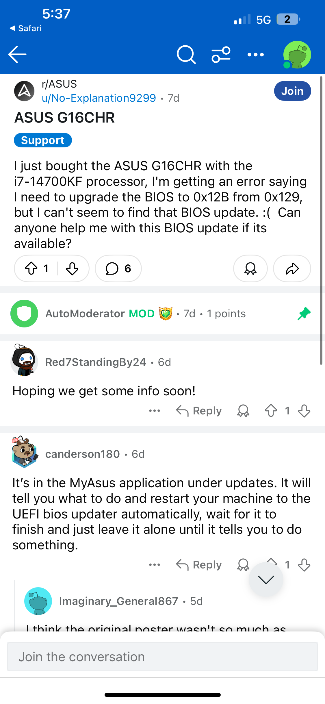ASUS G16CHR Bios Update for 0x12B - Republic of Gamers Forum - 1072820