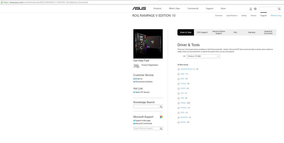 Rampage Extreme V Edition 10 driver support page, Republic of