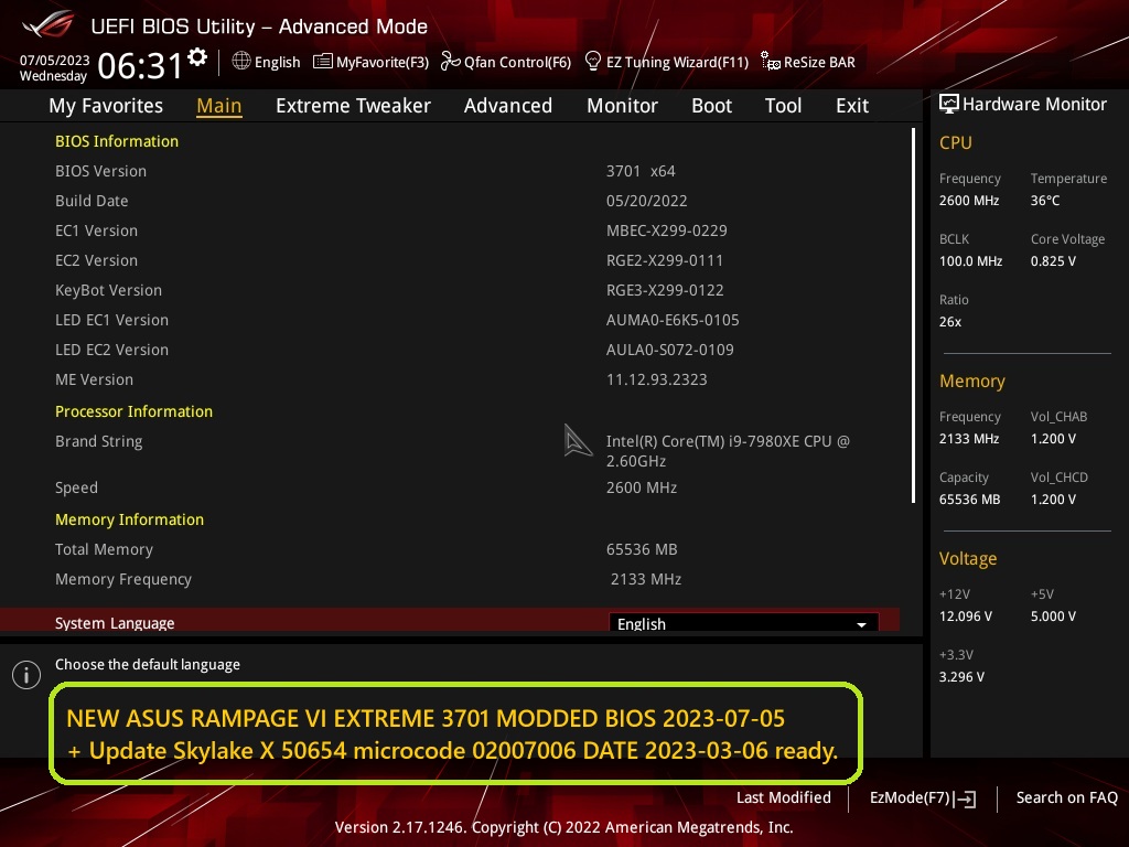 NEW Intel 02007006 Microcode DATE 2023-03-06 for S