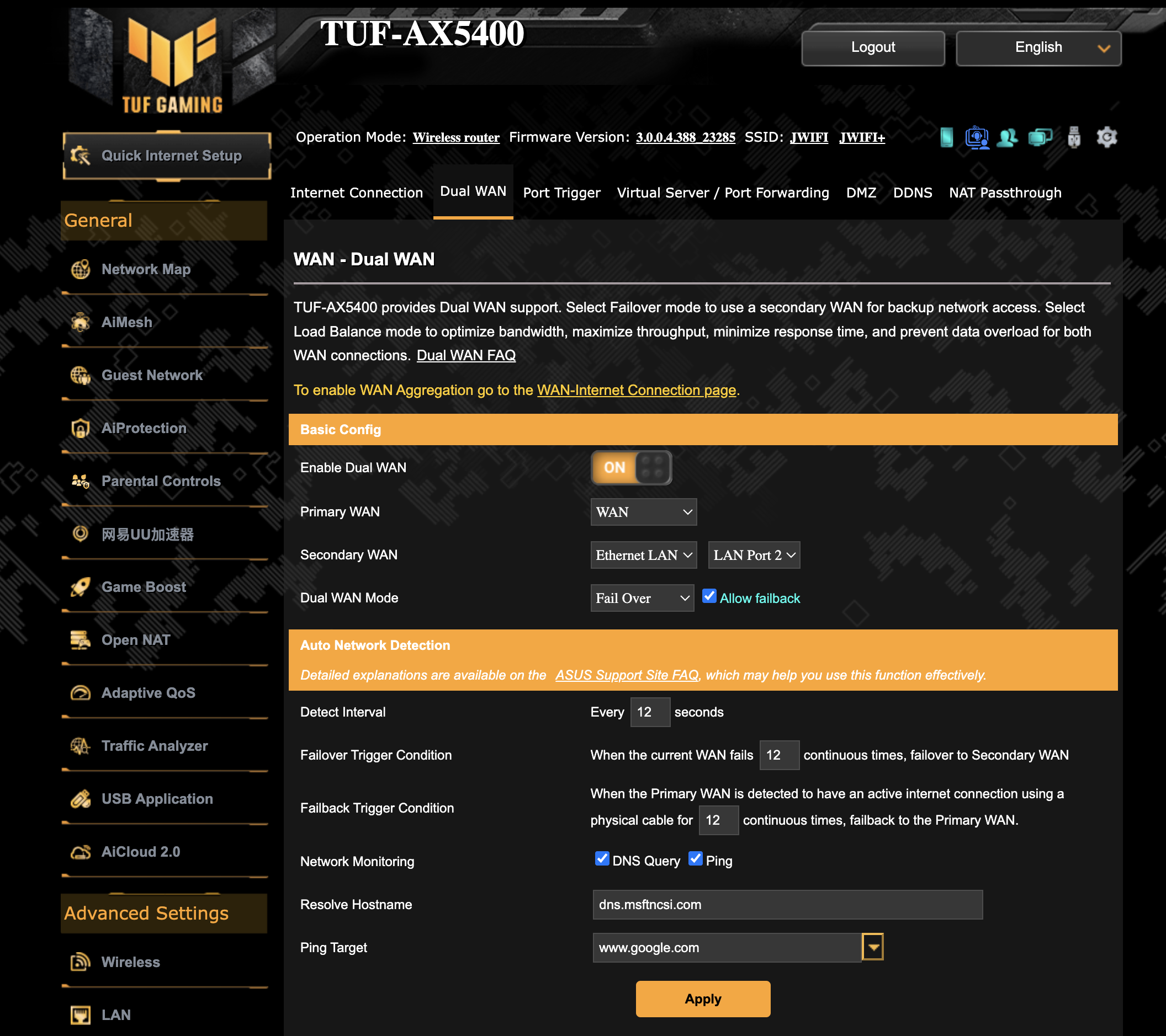 TUFAX5400 dual wan not working Republic of Gamers Forum 950366