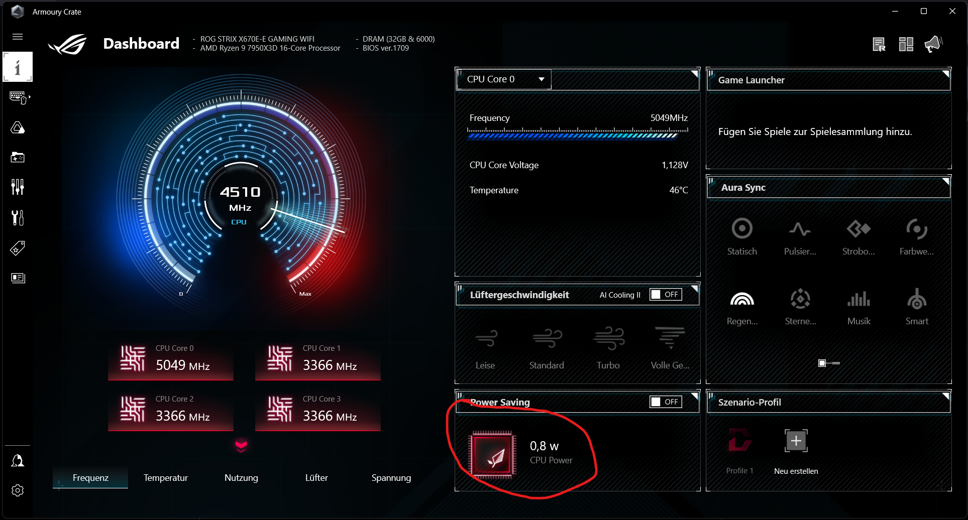 Power Saving in Armoury Crate stuck at 0 8w Republic of Gamers