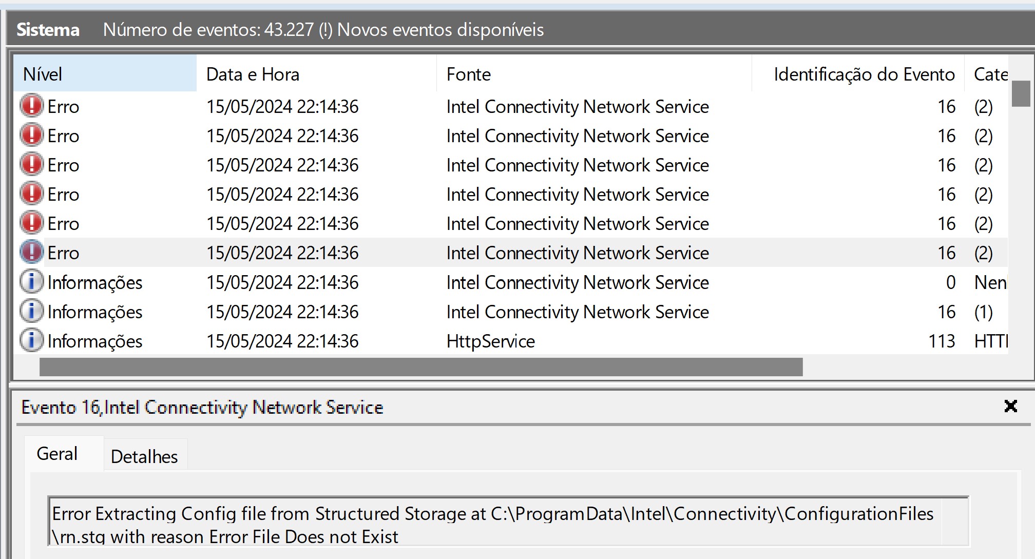 Intel Connectivity network service ERROR(*many) Republic of Gamers