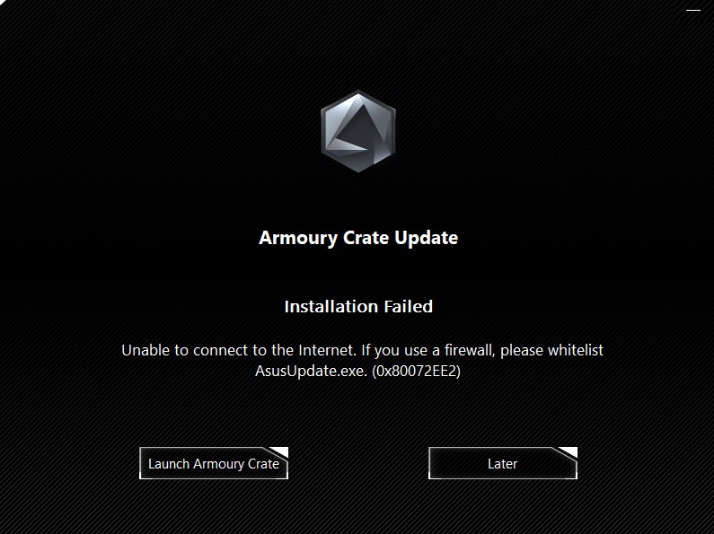 Error Updating Armoury Crate - Unable to Connect t... - Republic of ...